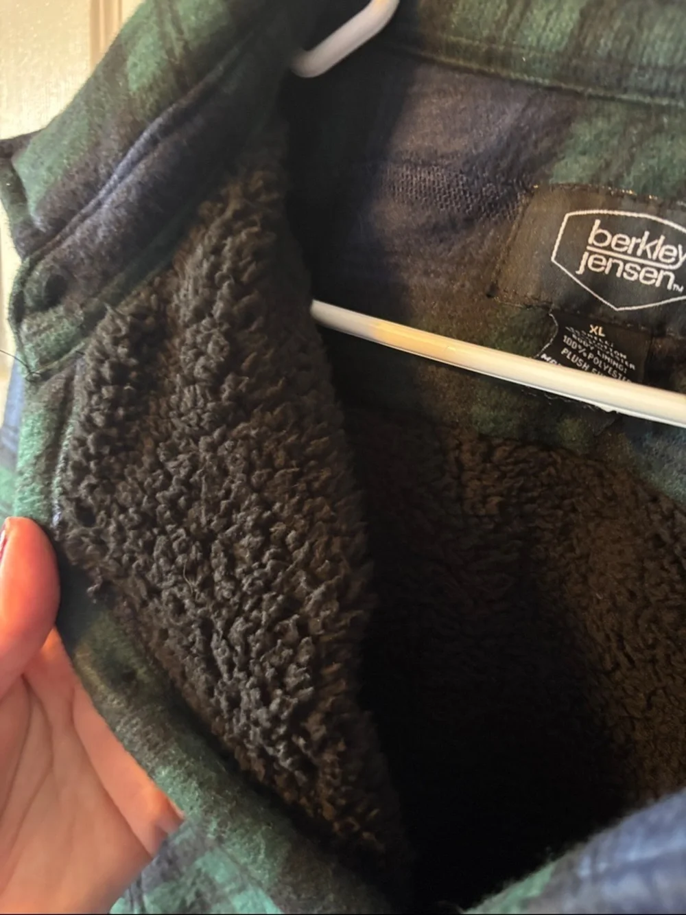 Men's Green & Navy Plaid Fleece-Lined Shirt Jacket